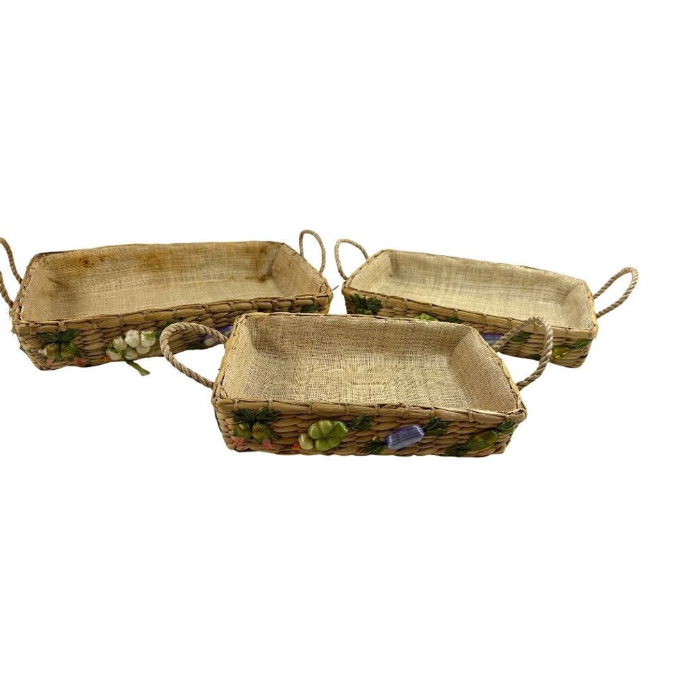 Set‎ of 3 Rectangular Casserole Baking Dish Woven Raffia Straw Baskets Holders